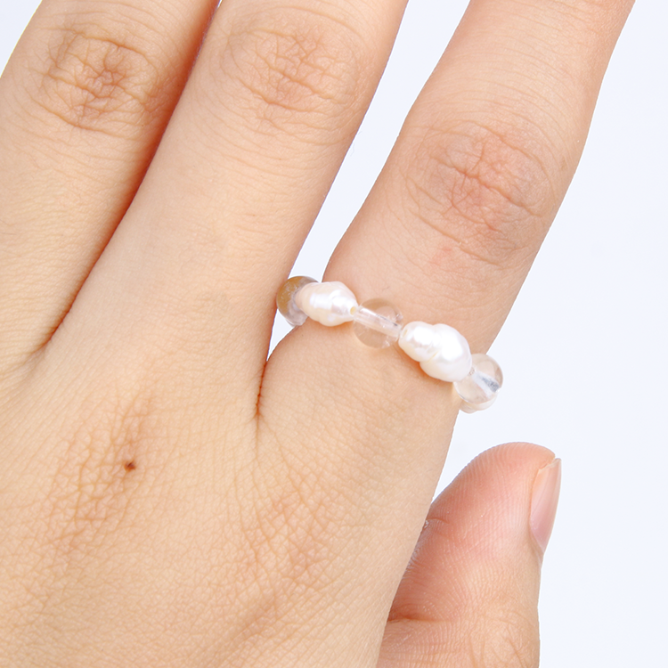 pearl ring fresh water pearl with clear quartz minimalist crystal beaded ring