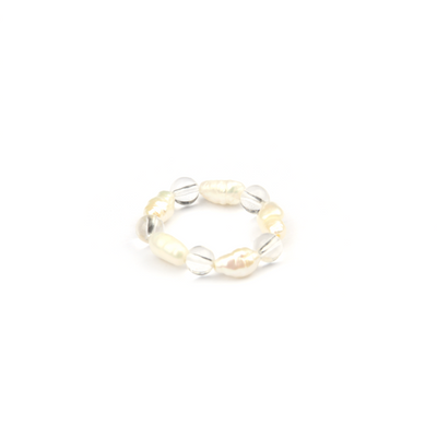 clear quartz with fresh water pearl minmalist crystal jewelry minimalist crsytal beaded ring