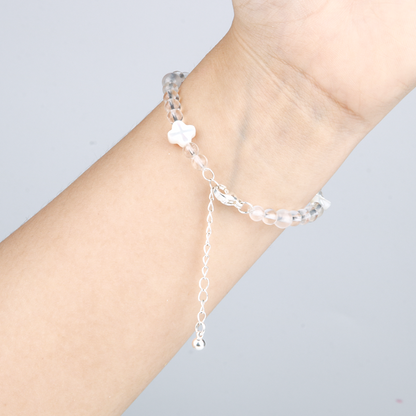 blue moonstone and clear quartz with mother of pearl crystal bracelet for feminine energy crystal jewelry