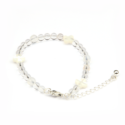 blue moonstone with clear quartz minimalist crystal bracelet for fashion outfit and feminine energy crystal bracelet