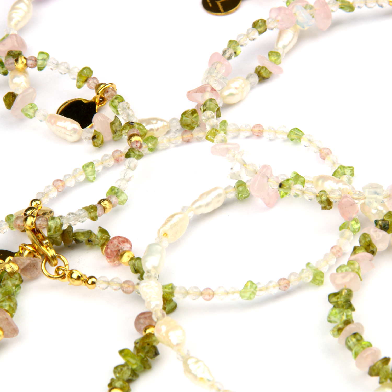 rose quartz bracelet with peridot and pearl crystal jewelry