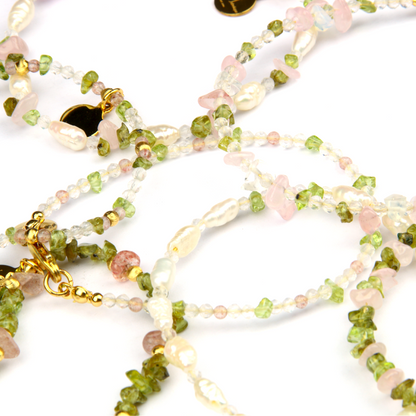 rose quartz bracelet with peridot and pearl crystal jewelry