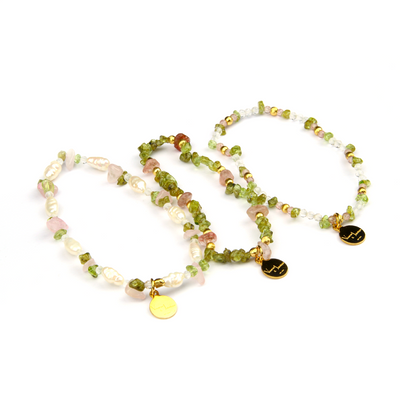 pearl peridot and rose quartz jewelry garden vibe aesthetic