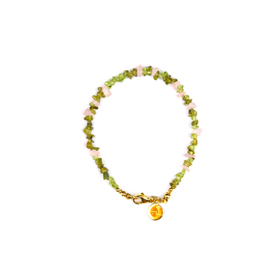 pink and green bracelet in chip peridot and rose quartz bracelet