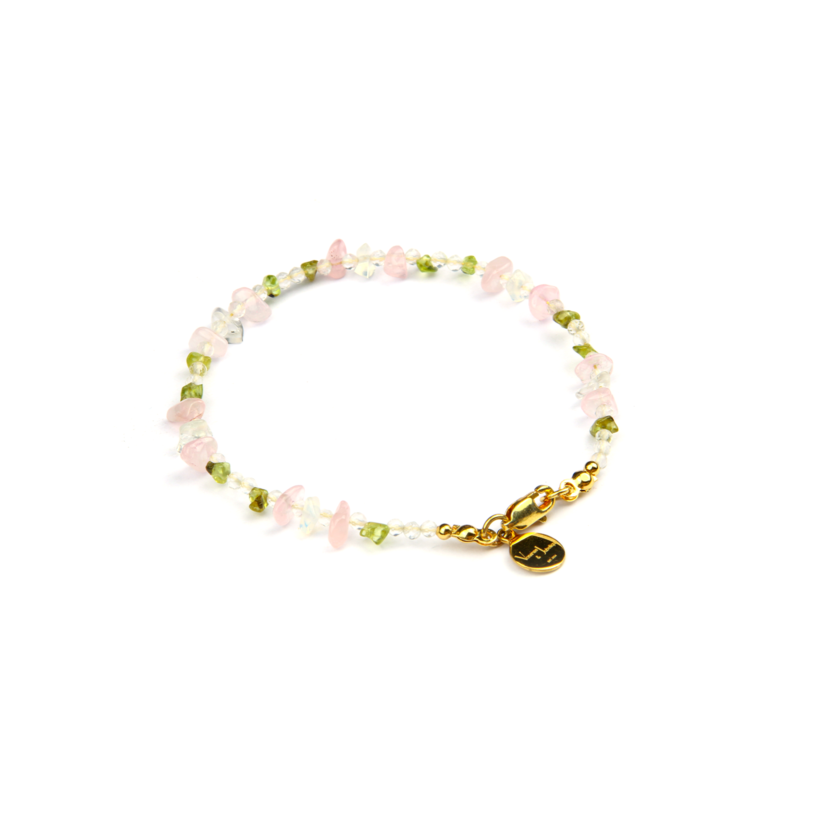 peridot with rose quartz and clear quartz natural crystal bracelet