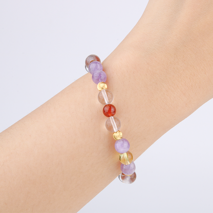 citrine with classic amethyst and clear quartz and mandarin garnet and 18k gold cat eye threaded beads bracelet for women gift for best friend