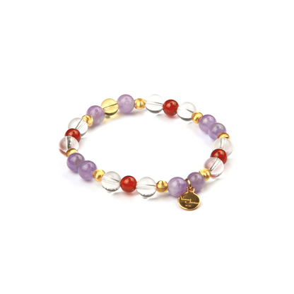 citrine with classic amethyst and clear quartz and mandarin garnet and 18k gold cat eye threaded beads bracelet for women gift for best friend