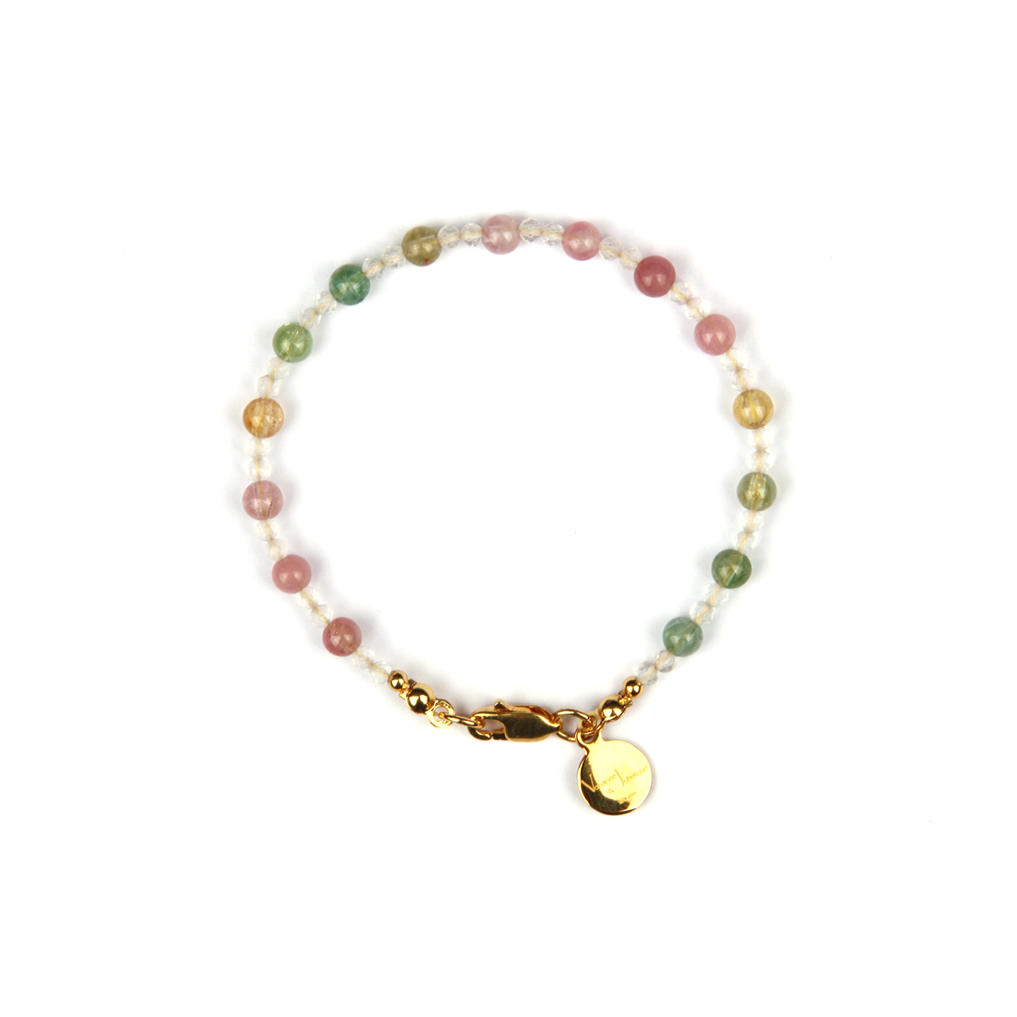 Minimalist extra thin crystal bracelet with rainbow tourmaline and 2mm faceted clear quartz, 2-5mm overall design