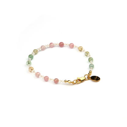 Minimalist extra thin crystal bracelet with rainbow tourmaline and 2mm faceted clear quartz, 2-5mm overall design