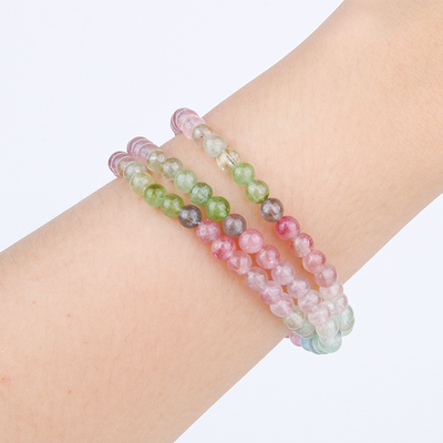 Rainbow tourmaline crystal bracelet in three circle aesthetic crystal jewelry