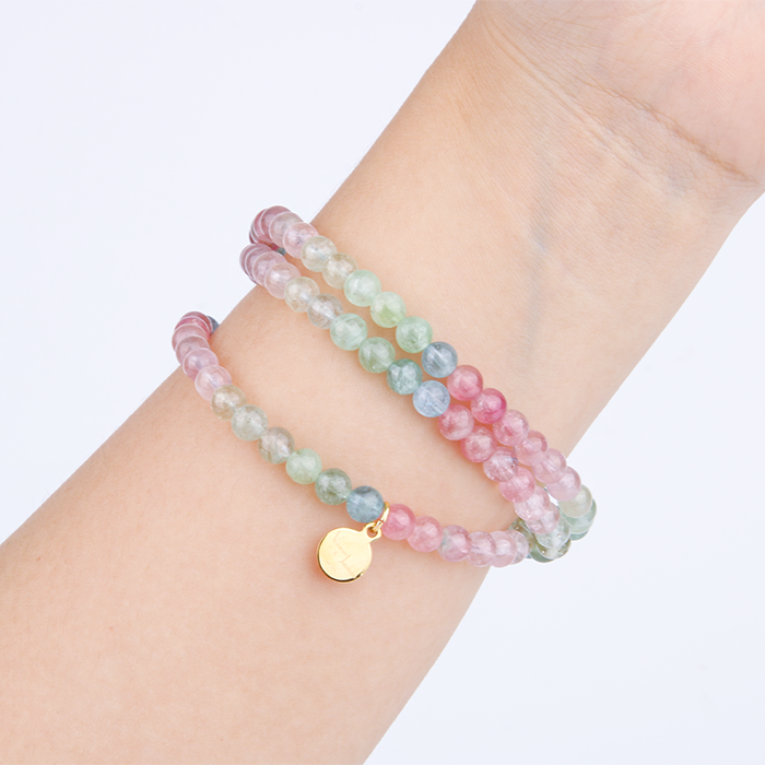 Rainbow tourmaline crystal bracelet in three circle aesthetic crystal jewelry