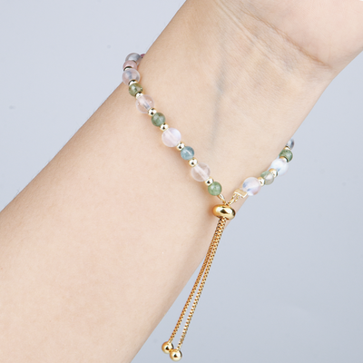 rainbow tourmaline with blue moonstone minimalist crystal bracelet for fashion outfit and energy protection crystal bracelet