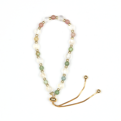 Rainbow Tourmaline with Moonstone and 18k Gold Beads Bracelet