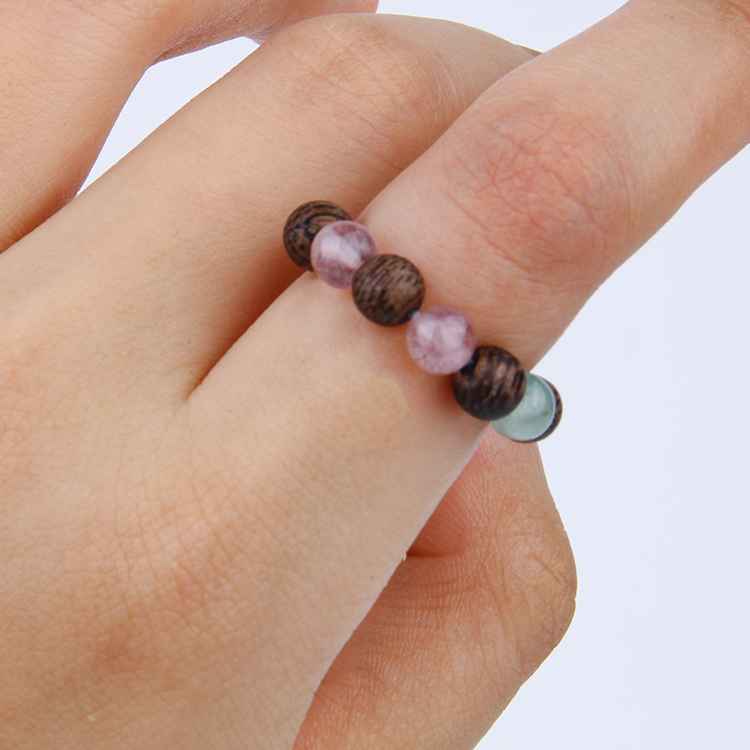 minimalist wood ring with rainbow tourmaline fashion for energy balence all chakra crystal jewelry