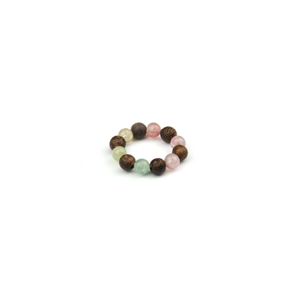rainbow tourmaline with wood beaded ring natural crystal dainty beaded jewelry trendy jewelry for everyday uses