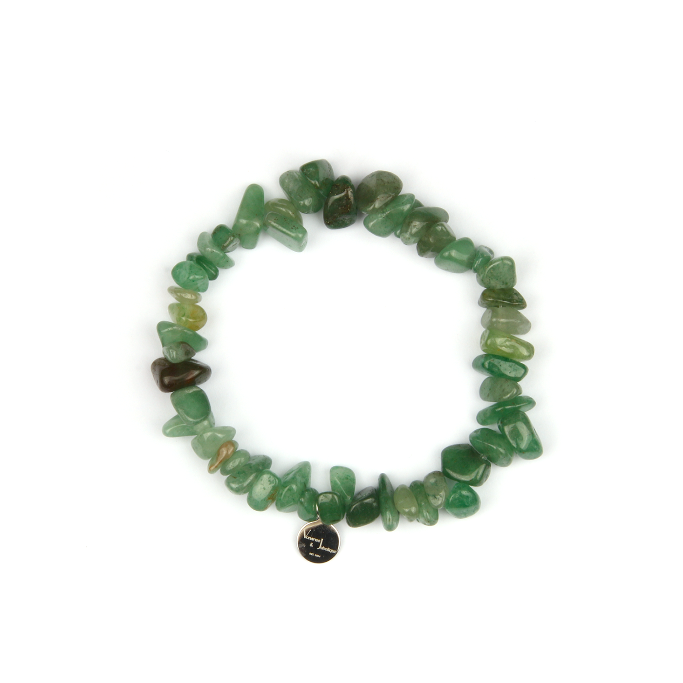 Minimalist chip crystal bracelet with raw-shaped aventurine stones, featuring a fresh green tone and natural healing crystal charm