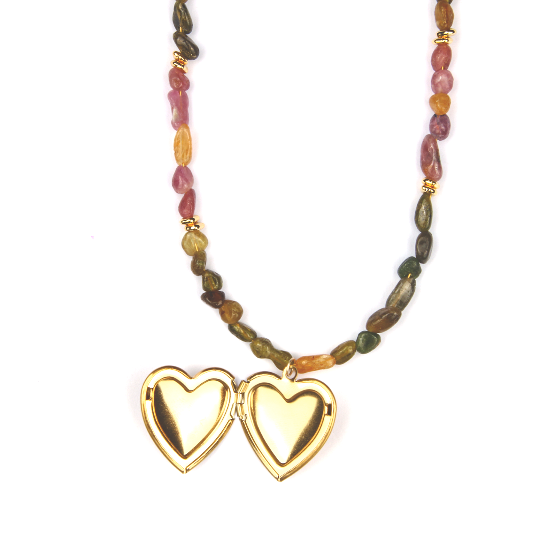 Raw Tourmaline Heart-Locket Necklace