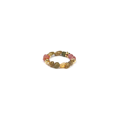 raw shape pink and green tourmaline and 18k gold accent crystal ring minimalist boho and elegance crystal jewelry gift for her