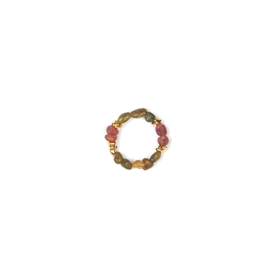 raw shape pink and green tourmaline and 18k gold accent crystal ring minimalist boho and elegance crystal jewelry gift for her