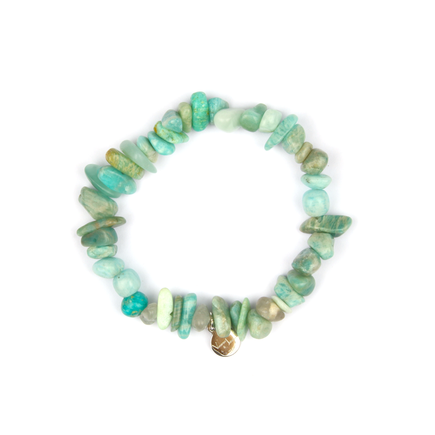 Minimalist chip crystal bracelet with raw-shaped amazonite, featuring calming blue-green tones and soothing natural energy