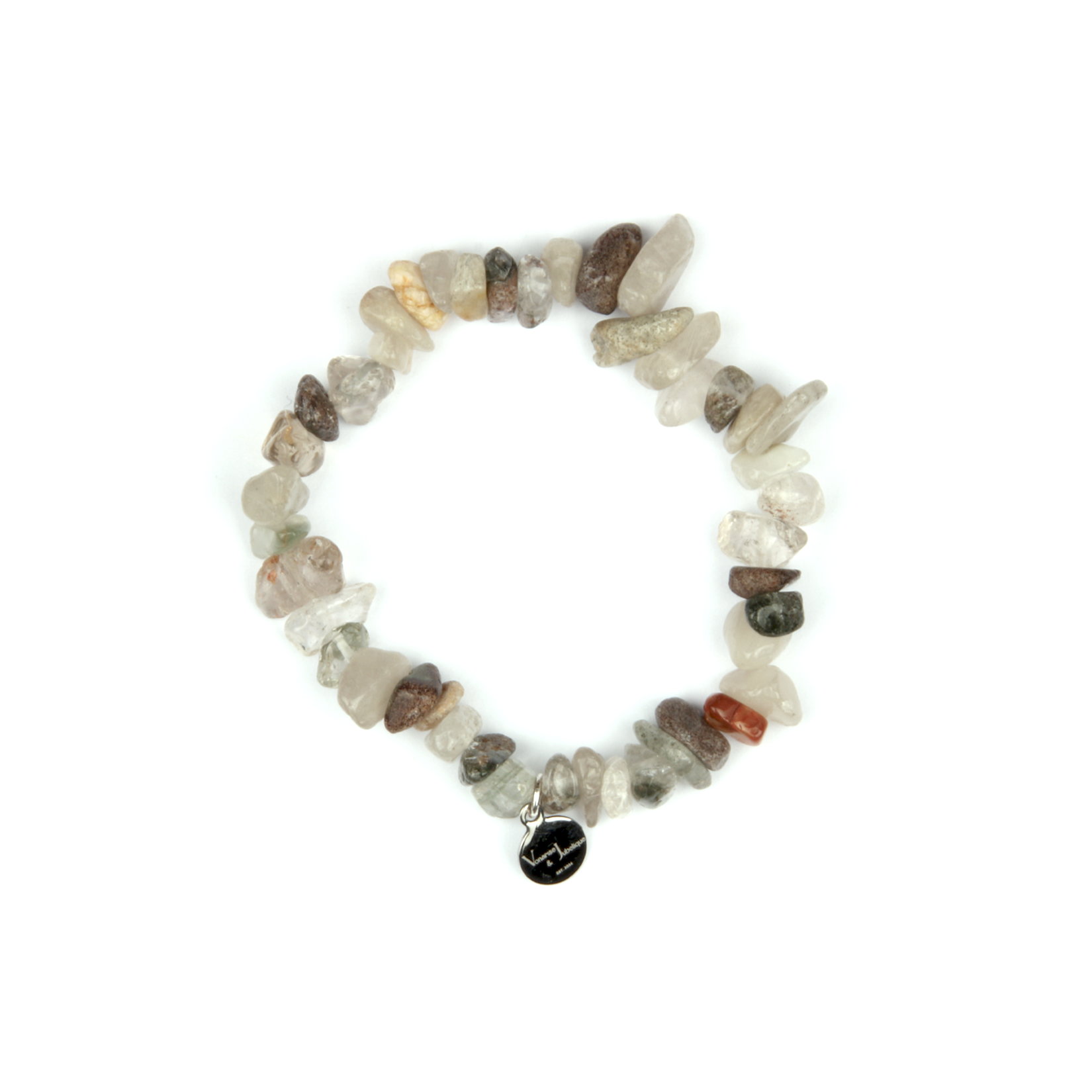 Minimalist chip crystal bracelet with raw-shaped bronze rutilated quartz, showcasing shimmering inclusions and a natural crystal elegance