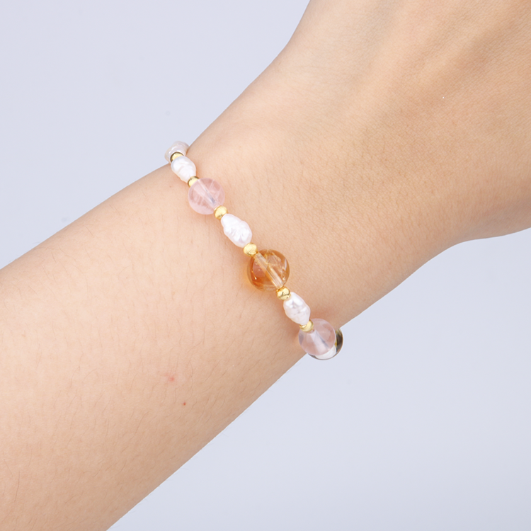 Starlight Rose Quartz & Citrine Pearl Golden Glow 18k Gold Bracelet