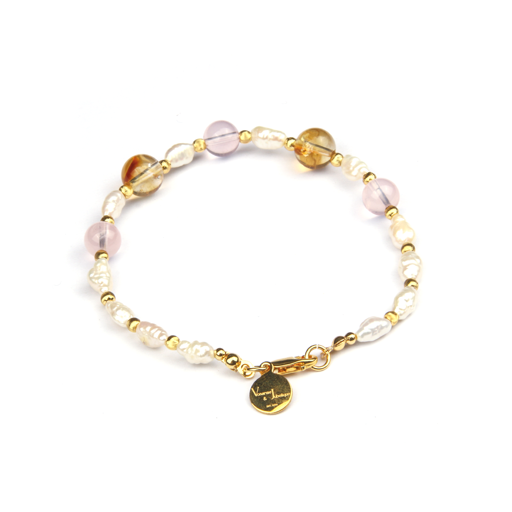 Starlight Rose Quartz & Citrine Pearl Golden Glow 18k Gold Bracelet