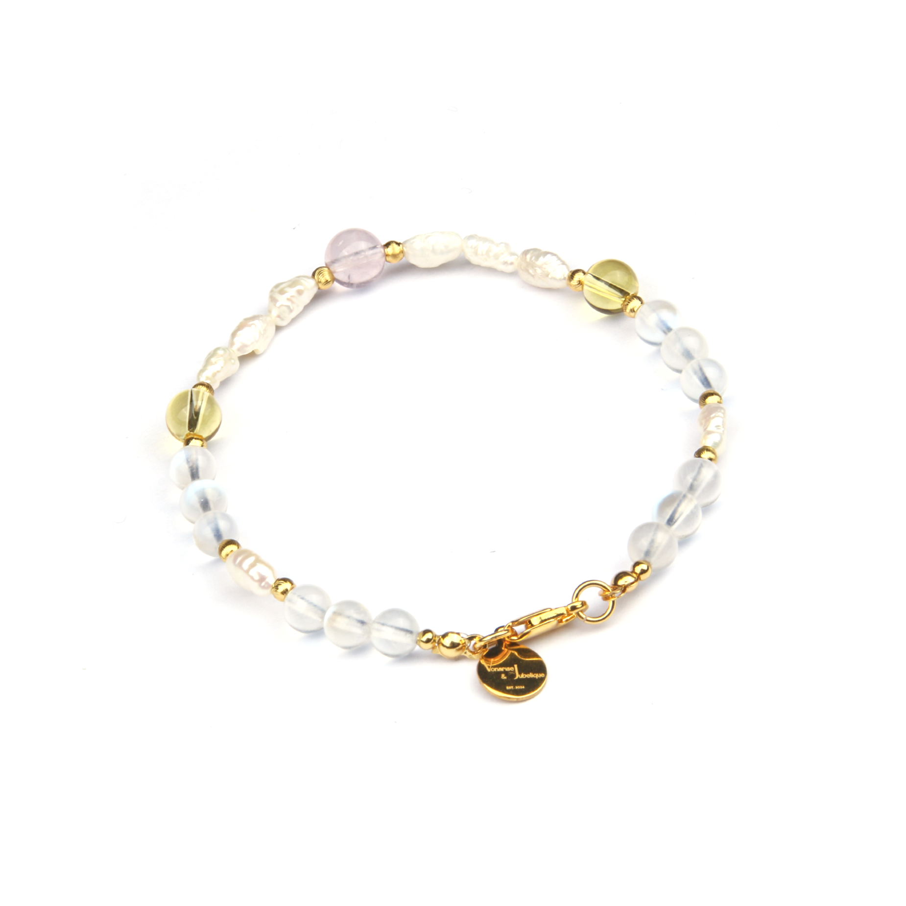 Citrine & Starlight Rose Quartz & Moonstone Pearl Golden Tide Harmony 18k Gold Bracelet