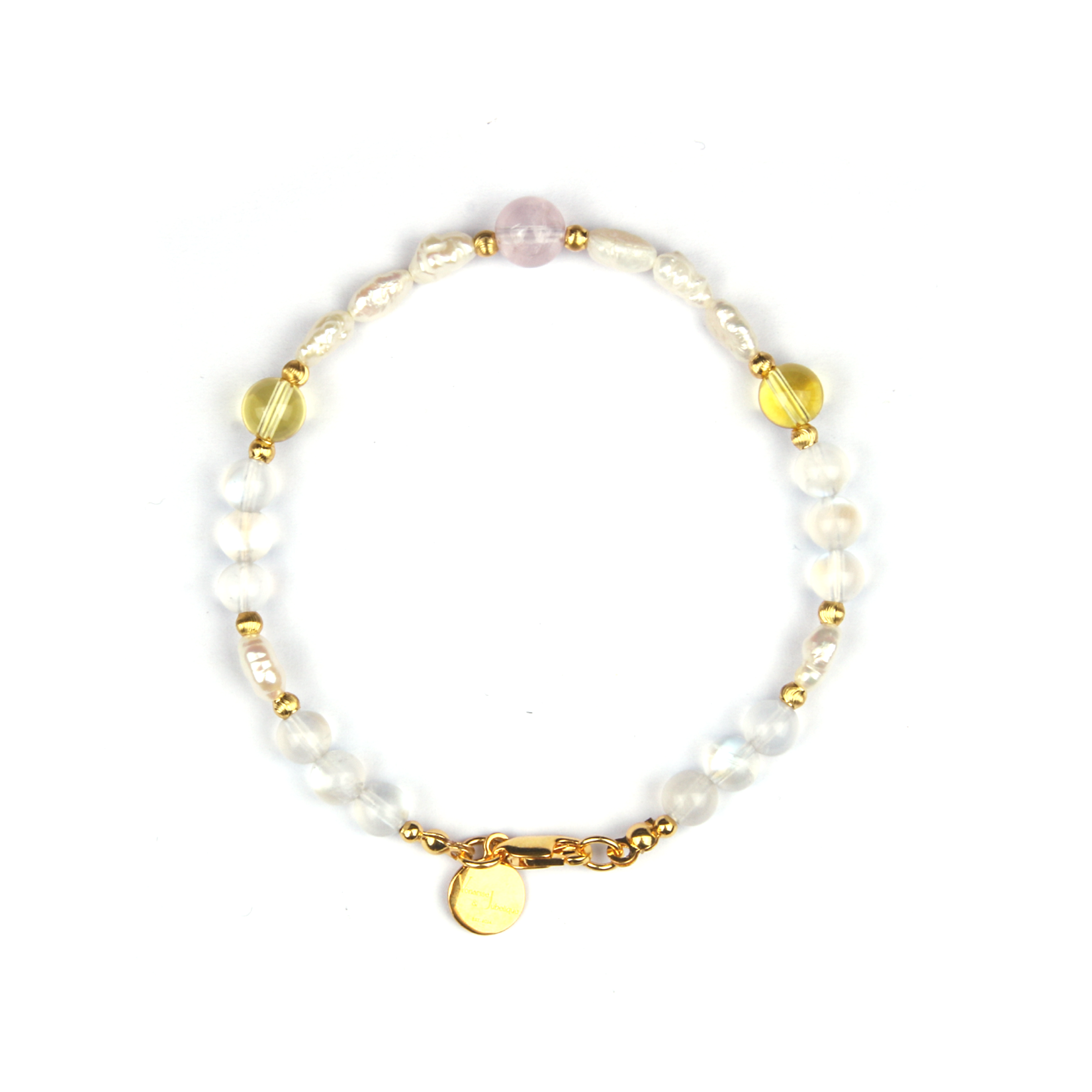 Citrine & Starlight Rose Quartz & Moonstone Pearl Golden Tide Harmony 18k Gold Bracelet