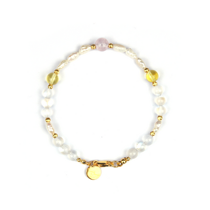 raw shape fresh water pearl with 18k gold threaded cat_s eye beads and citrine and starlight rose quartz with blue moonstone bracelet for women gift for girl friend