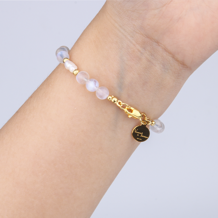 Citrine & Starlight Rose Quartz & Moonstone Pearl Golden Tide Harmony 18k Gold Bracelet