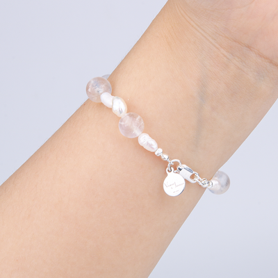 raw shape fresh water pearl with 8.5mm blue moonstone and one 11mm larimar bracelet for women gift for girl friend