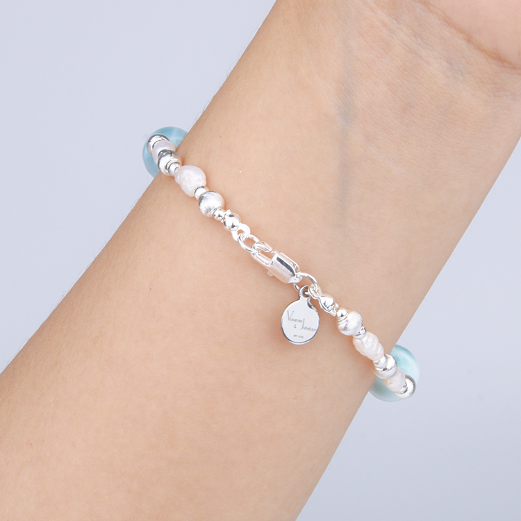 Larimar & Pearl Dream S925 Silver Bracelet