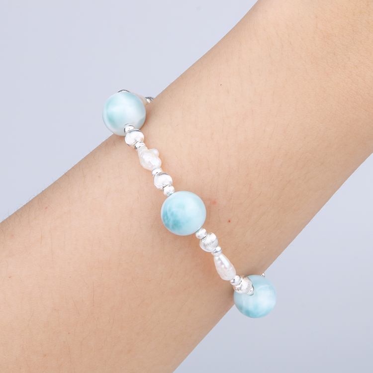 Larimar & Pearl Dream S925 Silver Bracelet