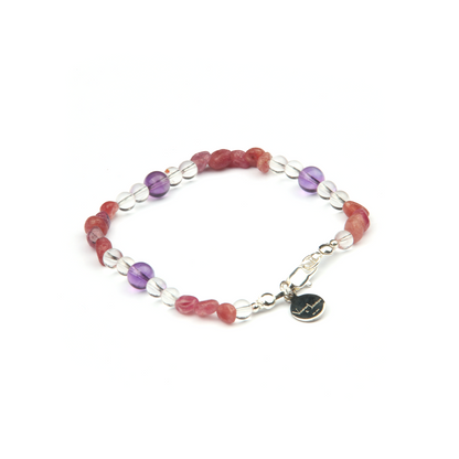 raw shape pink tourmaline with clear quartz and uruguay amethyst bracelet for women gift for best friend