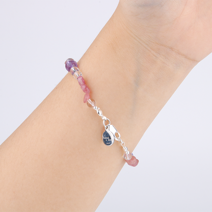 raw shape pink tourmaline with clear quartz and uruguay amethyst bracelet for women gift for best friend