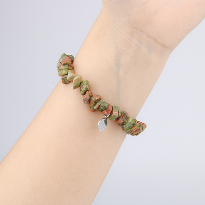 Minimalist bracelet with raw-shaped unakite stones for a natural earthy aesthetic