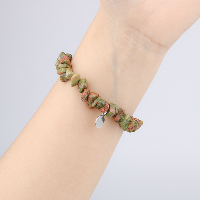 Minimalist bracelet with raw-shaped unakite stones for a natural earthy aesthetic