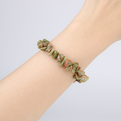 Minimalist bracelet with raw-shaped unakite stones for a natural earthy aesthetic