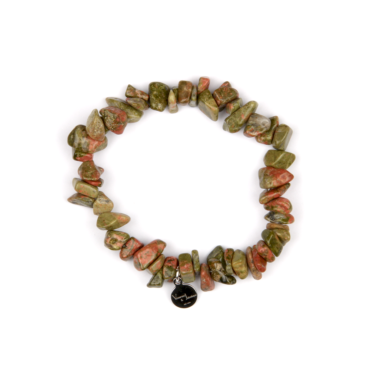 Minimalist bracelet with raw-shaped unakite stones for a natural earthy aesthetic