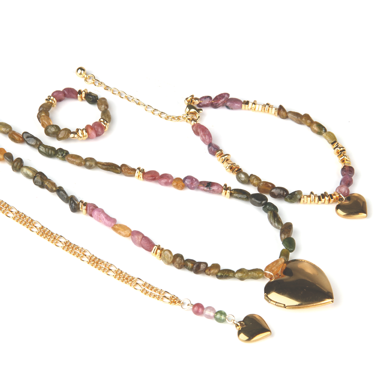Raw Tourmaline Heart Charm Bracelet