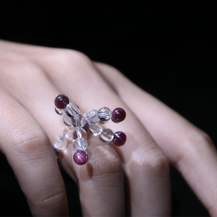 Red Tourmaline & Clear Quartz Ribbon Beaded Ring