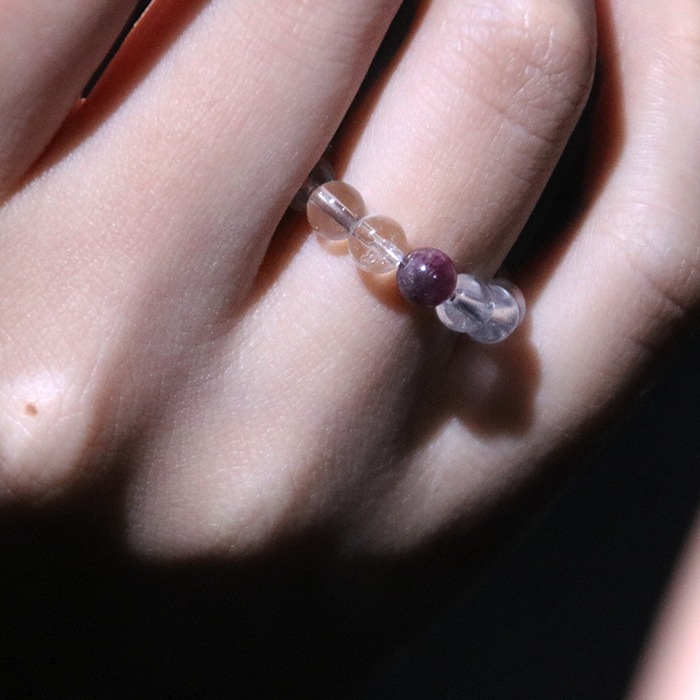Red Tourmaline & Clear Quartz Beaded Ring