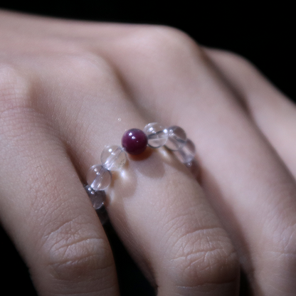 Red Tourmaline & Clear Quartz Beaded Ring