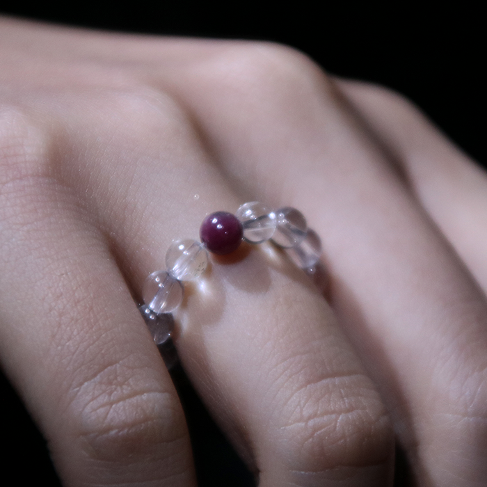 Red Tourmaline & Clear Quartz Beaded Ring