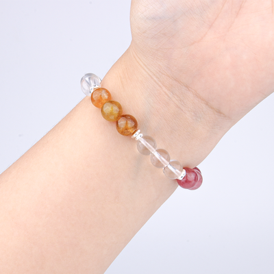 red_yello_and_green_tourmaline_with_clear_quartz_and_s925_silver_beads_bracelet energy protection every day crystal minimalist jewellry