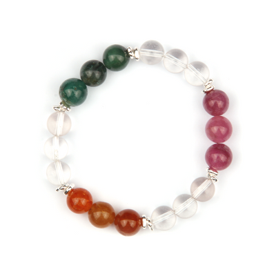red_yello_and_green_tourmaline_with_clear_quartz_and_s925_silver_beads_bracelet energy protection every day crystal minimalist jewellry