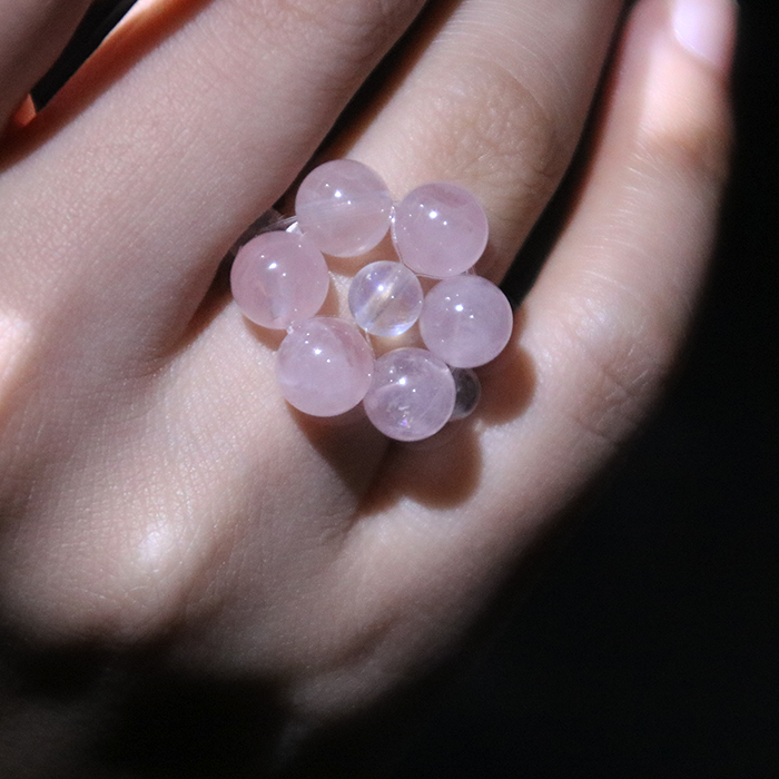 Rose Quartz & Blue Moonstone & Clear Quartz Beaded Ring
