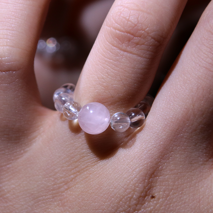 Rose Quartz & Clear Quartz Beaded Ring