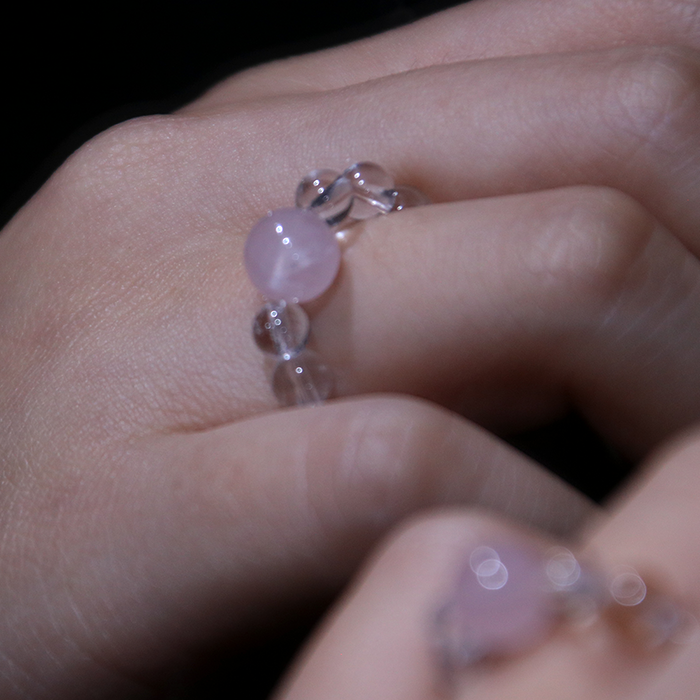 Rose Quartz & Clear Quartz Beaded Ring